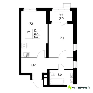Планировка 1-комн. квартира, 46.2 м² ЖК «Стадиум»