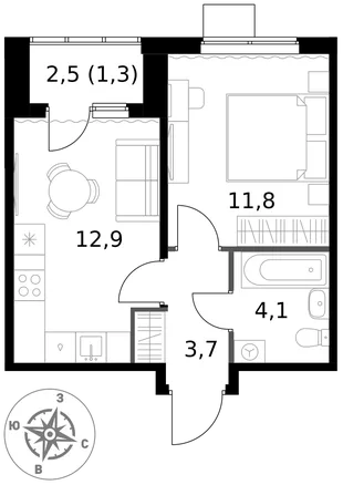 Квартира 1-комн. квартира, 33.8 м² ЖК «1-й Ясеневский» Фото 1 Квартира 1-комн. квартира, 33.8 м² ЖК «1-й Ясеневский» Фото 1