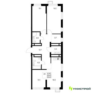 Планировка 3-комн. квартира, 88.4 м² ЖК «Стадиум»