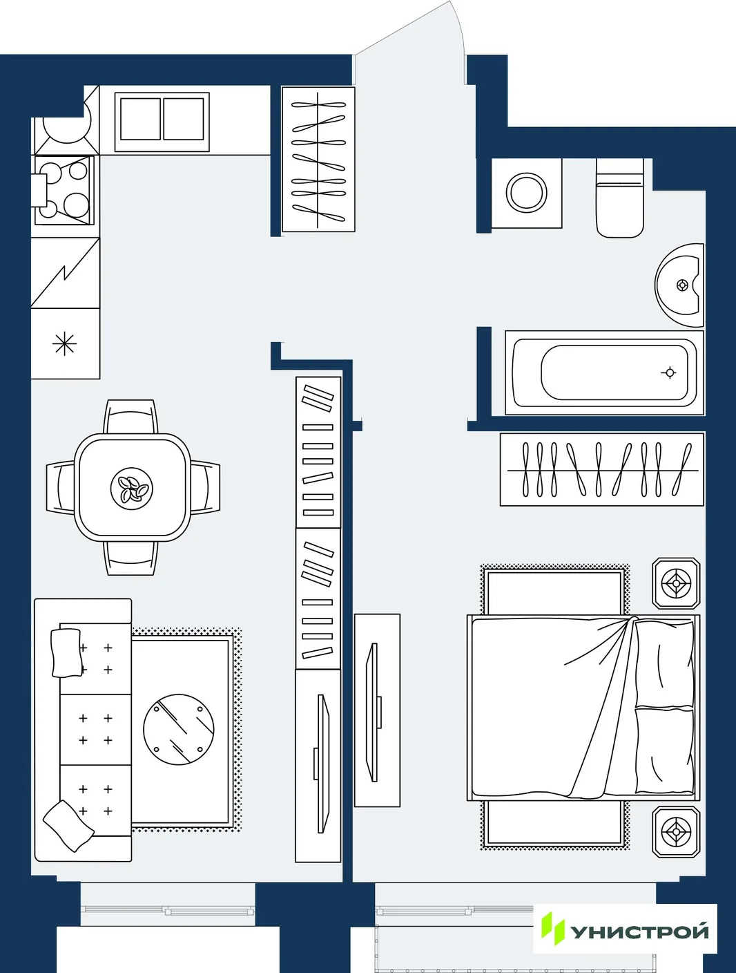 Планировка 1-комн. квартира, 36.53 м² ЖК «ГРАНД БЕРЕГ»