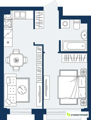 Планировка 1-комн. квартира, 36.53 м² ЖК «ГРАНД БЕРЕГ»