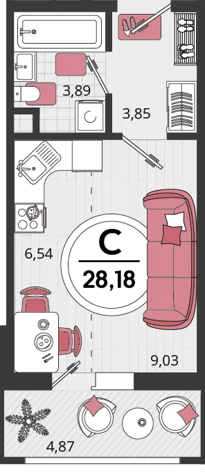 Планировка 1-комн. квартира, 28.18 м² ЖК «Родные просторы»