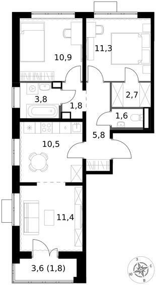 Квартира 3-комн. квартира, 61.6 м² ЖК «1-й Южный» Фото 1 Квартира 3-комн. квартира, 61.6 м² ЖК «1-й Южный» Фото 1