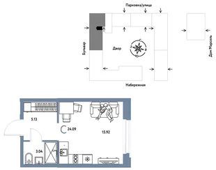 Планировка Студия, 24.09 м² ЖК «Европейский берег 2.0»