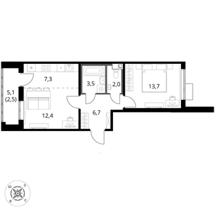 Квартира 2-комн. квартира, 48.1 м² ЖК «1-й Шереметьевский» Фото 1