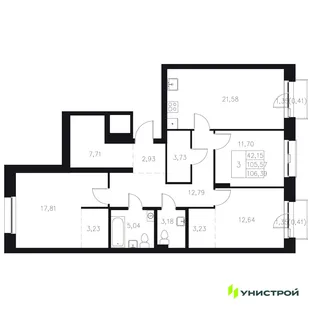 Планировка 3-комн. квартира, 106.39 м² ЖК «Statum»