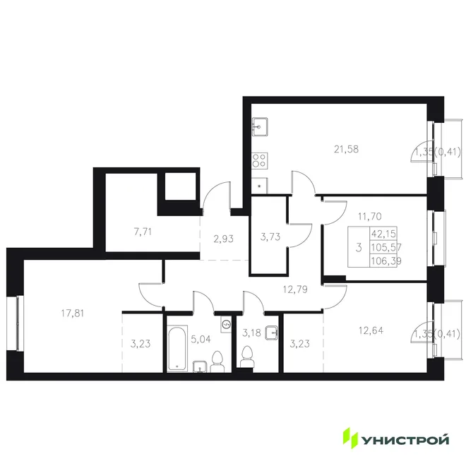 Планировка 3-комн. квартира, 106.39 м² ЖК «Statum» Планировка 3-комн. квартира, 106.39 м² ЖК «Statum»