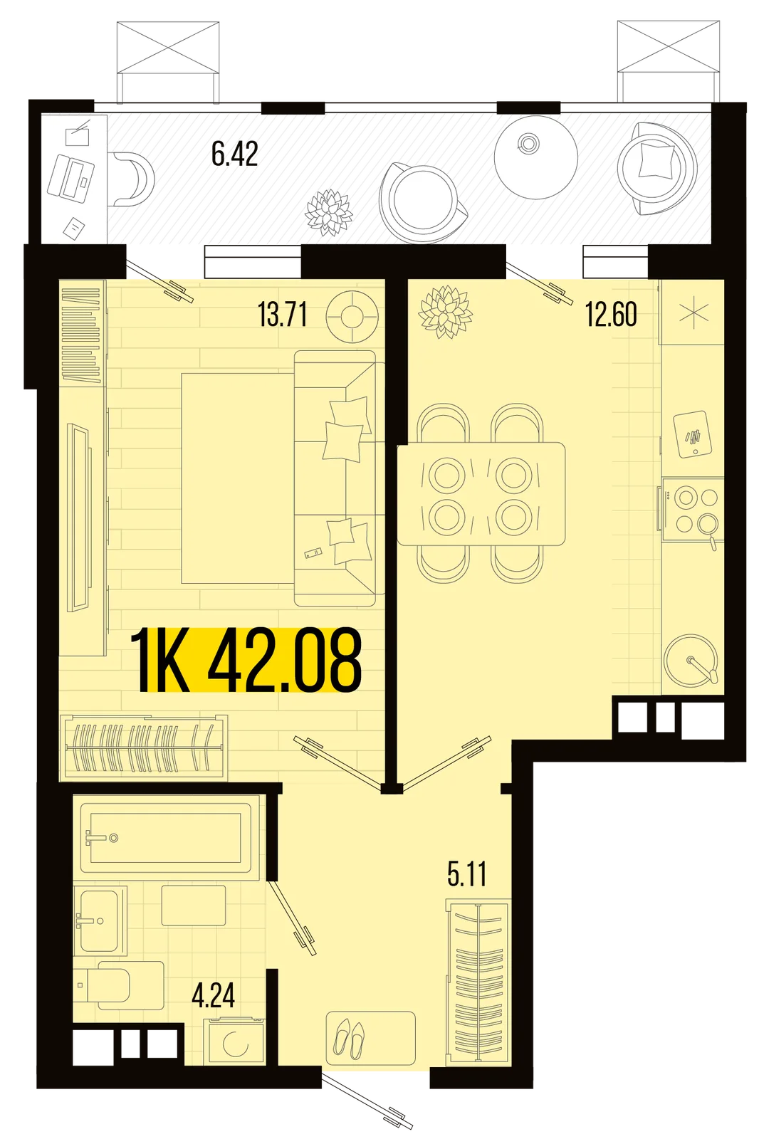 Планировка 1-комн. квартира, 38.87 м² ЖК «Цветной бульвар»