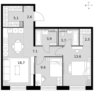 Квартира 3-комн. квартира, 66.8 м² ЖК «Фриссон» Фото 1 Квартира 3-комн. квартира, 66.8 м² ЖК «Фриссон» Фото 1