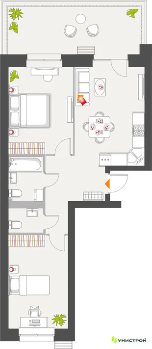 Планировка 2-комн. квартира, 65.17 м² ЖК «Атмосфера»