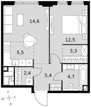 Квартира 2-комн. квартира, 48.4 м² ЖК «Sydney City» Фото 1
