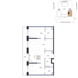 Планировка 2-комн. квартира, 97.06 м² ЖК «Репаблик»