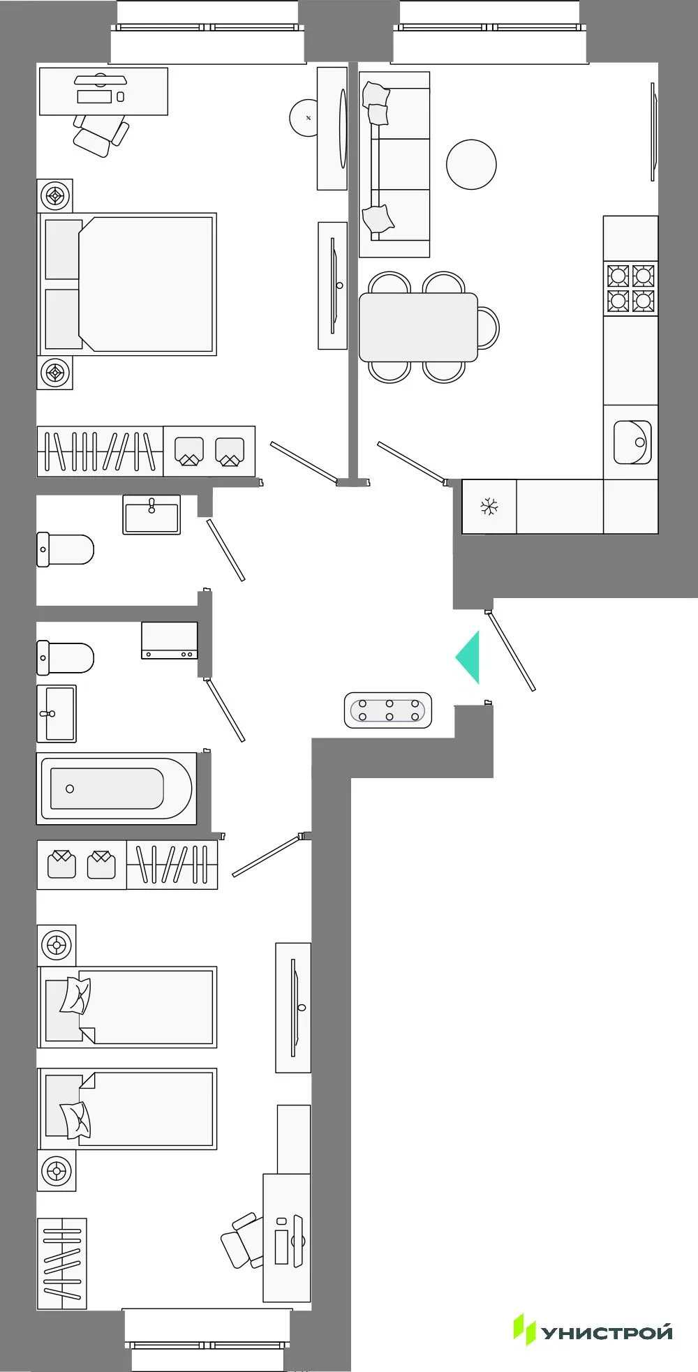 Планировка 2-комн. квартира, 60.28 м² ЖК «Лето»