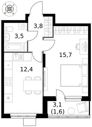 Квартира 1-комн. квартира, 37 м² ЖК «1-й Донской» Фото 1 Квартира 1-комн. квартира, 37 м² ЖК «1-й Донской» Фото 1