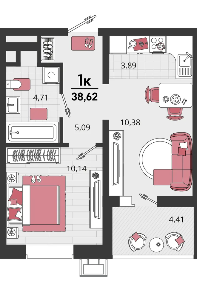 Планировка 2-комн. квартира, 38.62 м² ЖК «Родные просторы» Планировка 2-комн. квартира, 38.62 м² ЖК «Родные просторы»