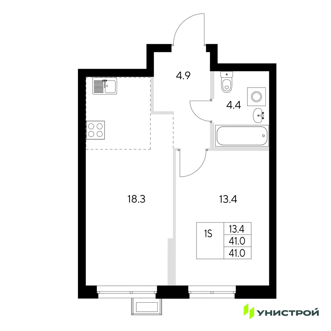 Планировка 1-комн. квартира, 41 м² ЖК «Стадиум»