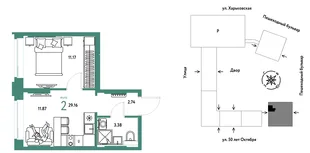 Планировка 2-комн. квартира, 29.16 м² ЖК «Сердце Сибири»