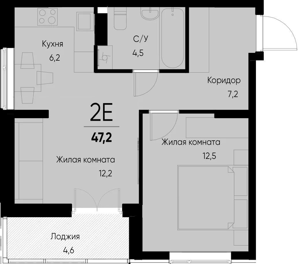 Планировка 2-комн. квартира, 47 м² ЖК «Васильевский остров»