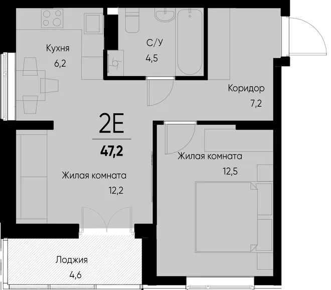 Планировка 2-комн. квартира, 47 м² ЖК «Васильевский остров» Планировка 2-комн. квартира, 47 м² ЖК «Васильевский остров»