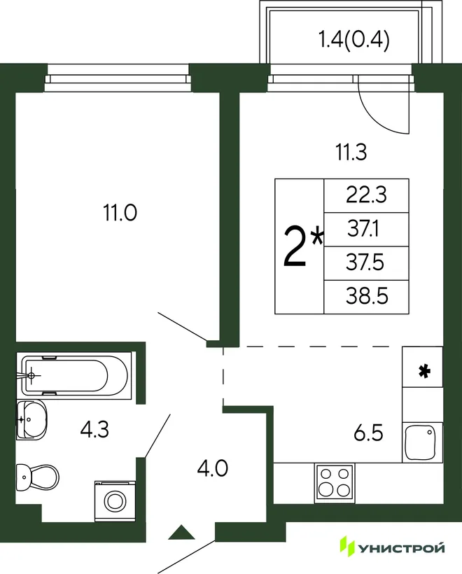 Планировка 2-комн. квартира, 37.5 м² ЖК «Парковый квартал 2.0» Планировка 2-комн. квартира, 37.5 м² ЖК «Парковый квартал 2.0»