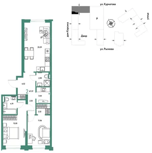 Планировка 2-комн. квартира, 67.55 м² ЖК «Остров-сад»