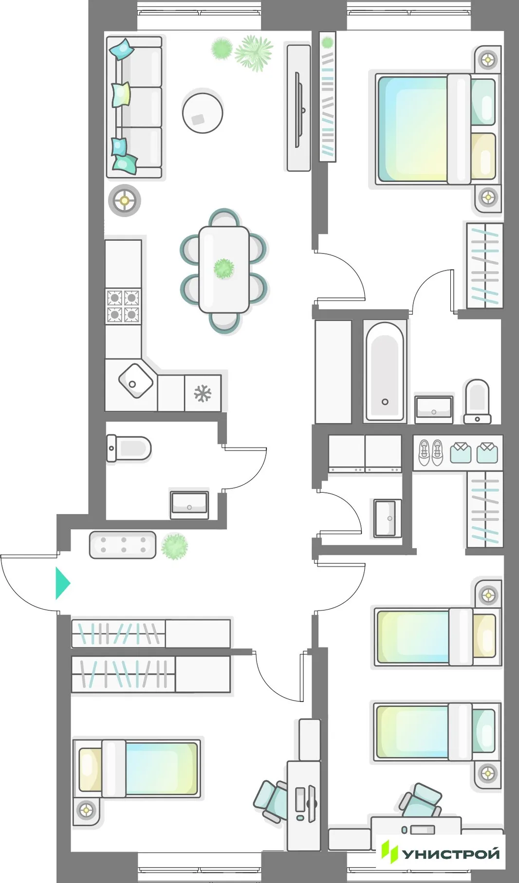 Планировка 3-комн. квартира, 85.38 м² ЖК «Лето»