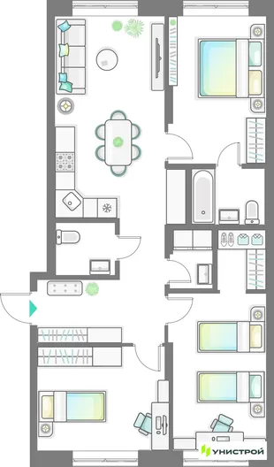 Планировка 3-комн. квартира, 85.38 м² ЖК «Лето»