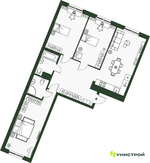 Планировка 3-комн. квартира, 94.3 м² ЖК «Парковый квартал 2.0»