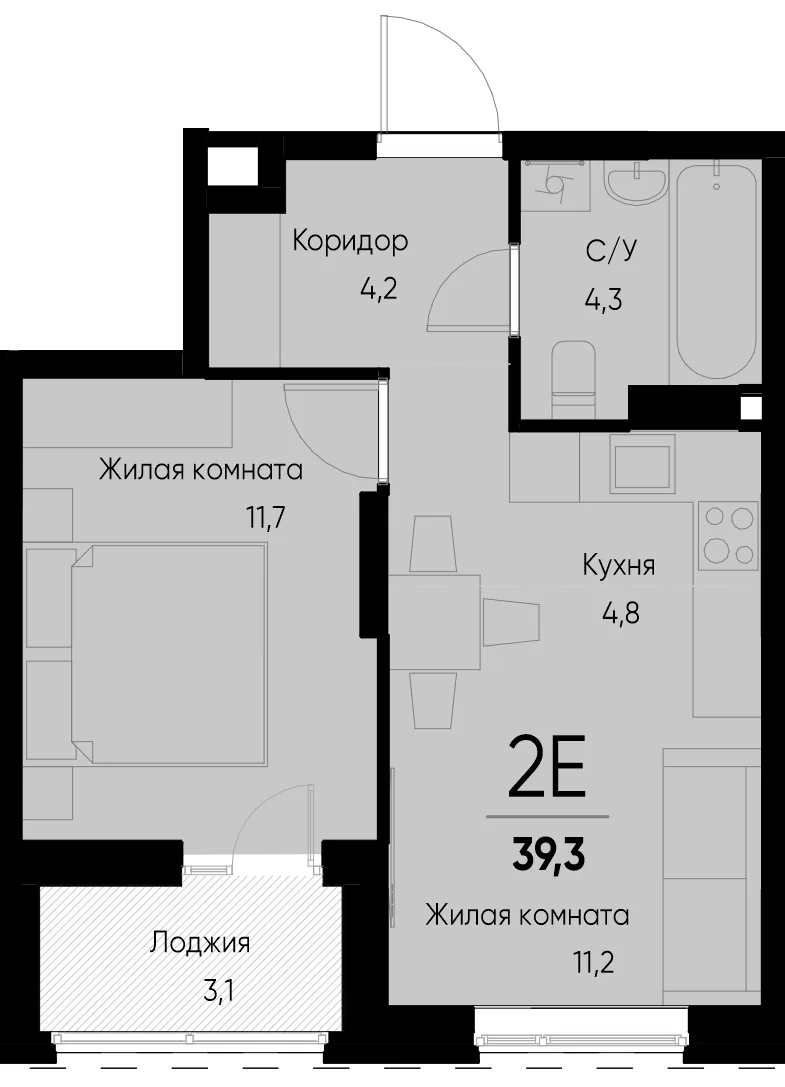 Планировка 2-комн. квартира, 39.2 м² ЖК «Васильевский остров»
