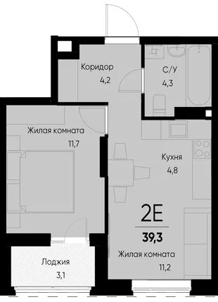 Планировка 2-комн. квартира, 39.2 м² ЖК «Васильевский остров»