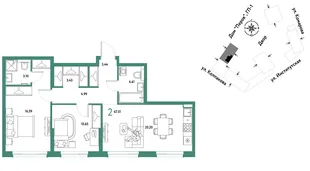 Планировка 2-комн. квартира, 67.01 м² ЖК «Страна.Парковая»