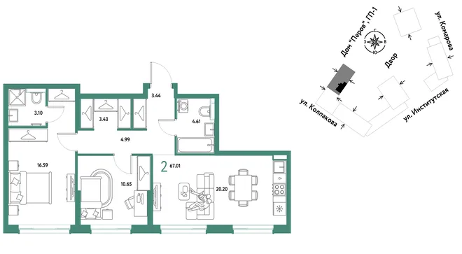 Планировка 2-комн. квартира, 67.01 м² ЖК «Страна.Парковая» Планировка 2-комн. квартира, 67.01 м² ЖК «Страна.Парковая»