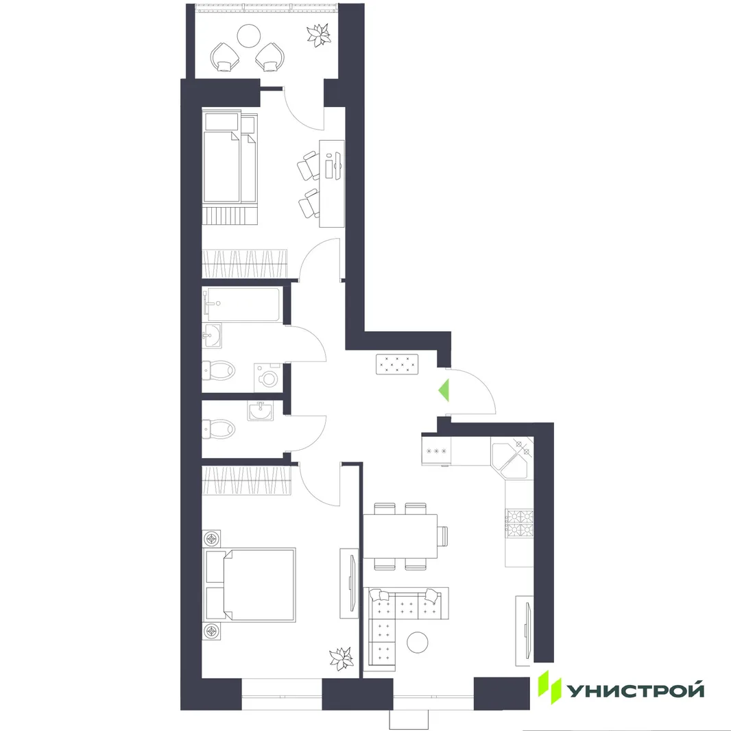 Планировка 2-комн. квартира, 58.43 м² ЖК «Царёво City»