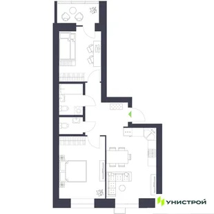 Планировка 2-комн. квартира, 58.43 м² ЖК «Царёво City»