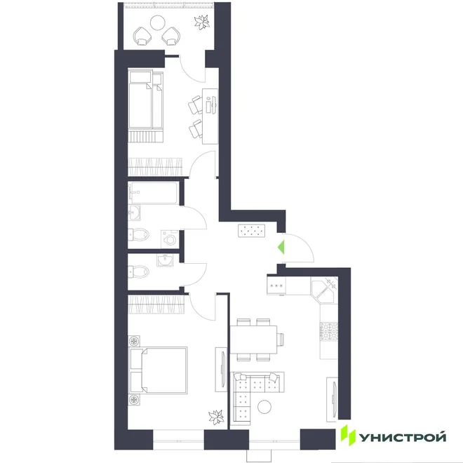 Планировка 2-комн. квартира, 58.43 м² ЖК «Царёво City» Планировка 2-комн. квартира, 58.43 м² ЖК «Царёво City»