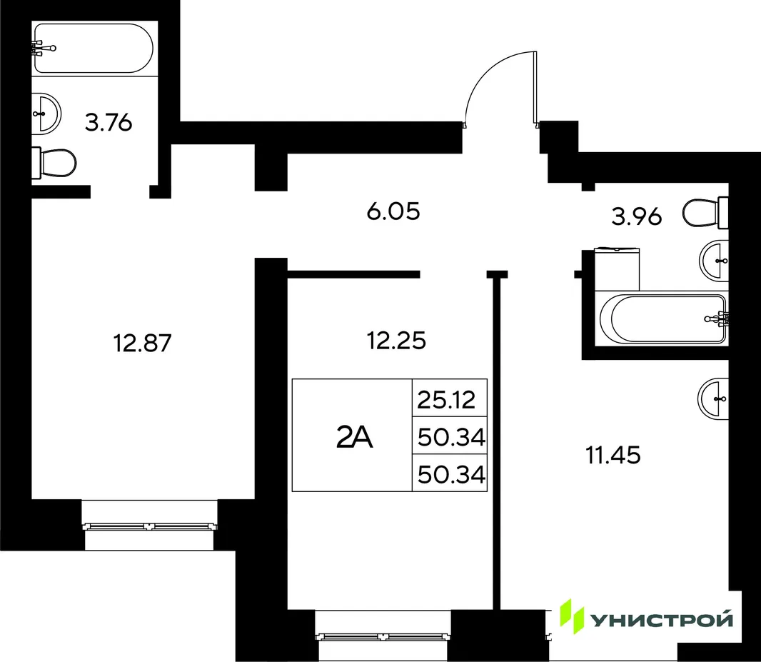 Планировка 2-комн. квартира, 50.34 м² ЖК «Царёво City»
