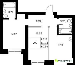 Планировка 2-комн. квартира, 50.34 м² ЖК «Царёво City»