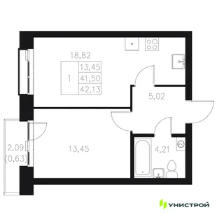 Планировка 1-комн. квартира, 42.13 м² ЖК «Statum»