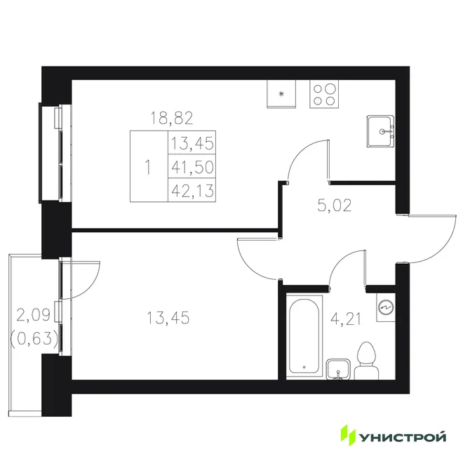 Планировка 1-комн. квартира, 42.13 м² ЖК «Statum» Планировка 1-комн. квартира, 42.13 м² ЖК «Statum»