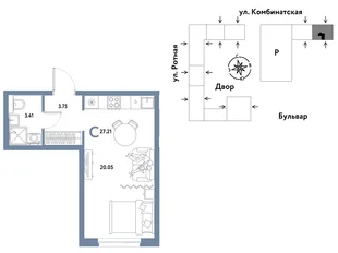 Планировка Студия, 27.12 м² ЖК «Уральский сад»