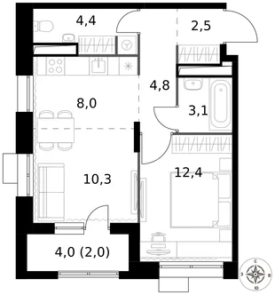 Квартира 2-комн. квартира, 47.5 м² ЖК «1-й Саларьевский» Фото 1 Квартира 2-комн. квартира, 47.5 м² ЖК «1-й Саларьевский» Фото 1