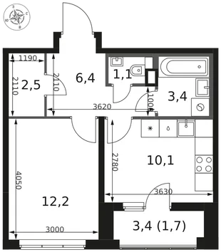 Планировка 1-комн. квартира, 37.4 м² ЖК «1-й Химкинский»