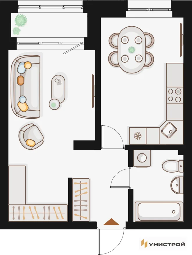Планировка 1-комн. квартира, 41.18 м² ЖК «Жилой кластер Q на Кулагина» Планировка 1-комн. квартира, 41.18 м² ЖК «Жилой кластер Q на Кулагина»