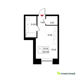 Планировка 1-комн. квартира, 24 м² ЖК «Уникум на Энгельса»
