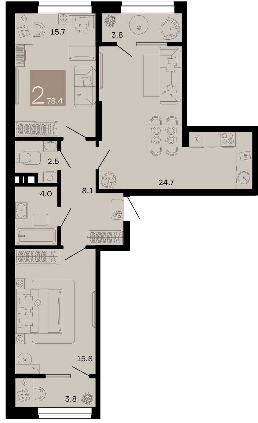 Планировка 2-комн. квартира, 78.4 м² ЖК «Хозяин морей»