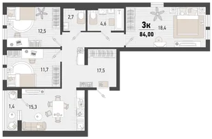 Планировка 3-комн. квартира, 85.3 м² ЖК «Барса»