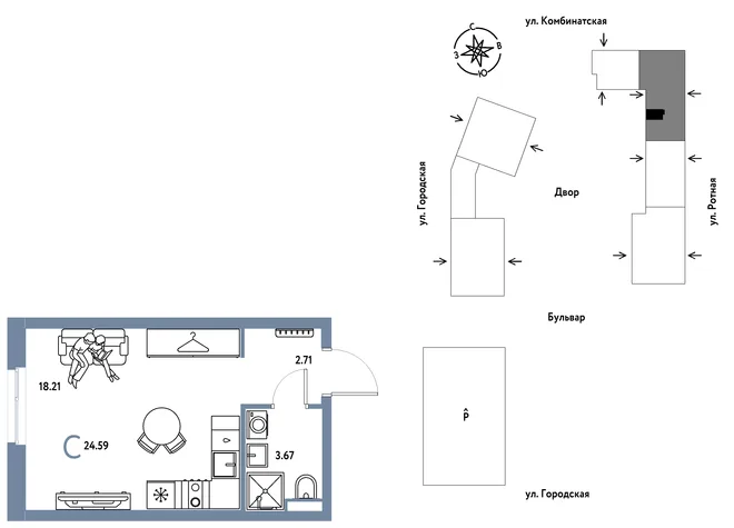 Планировка Студия, 24.59 м² ЖК «Уральский сад» Планировка Студия, 24.59 м² ЖК «Уральский сад»