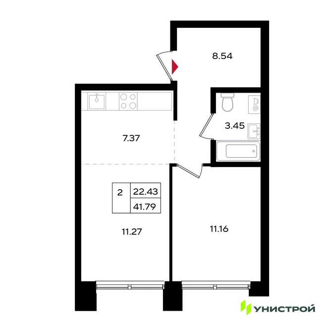 Планировка 2-комн. квартира, 41.86 м² ЖК «Уникум на Энгельса» Планировка 2-комн. квартира, 41.86 м² ЖК «Уникум на Энгельса»