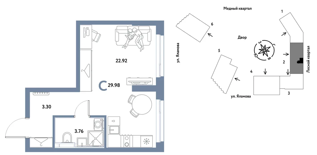 Планировка Студия, 29.98 м² ЖК «Сибирский сад»