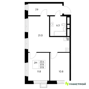 Планировка 2-комн. квартира, 57.8 м² ЖК «Стадиум»
